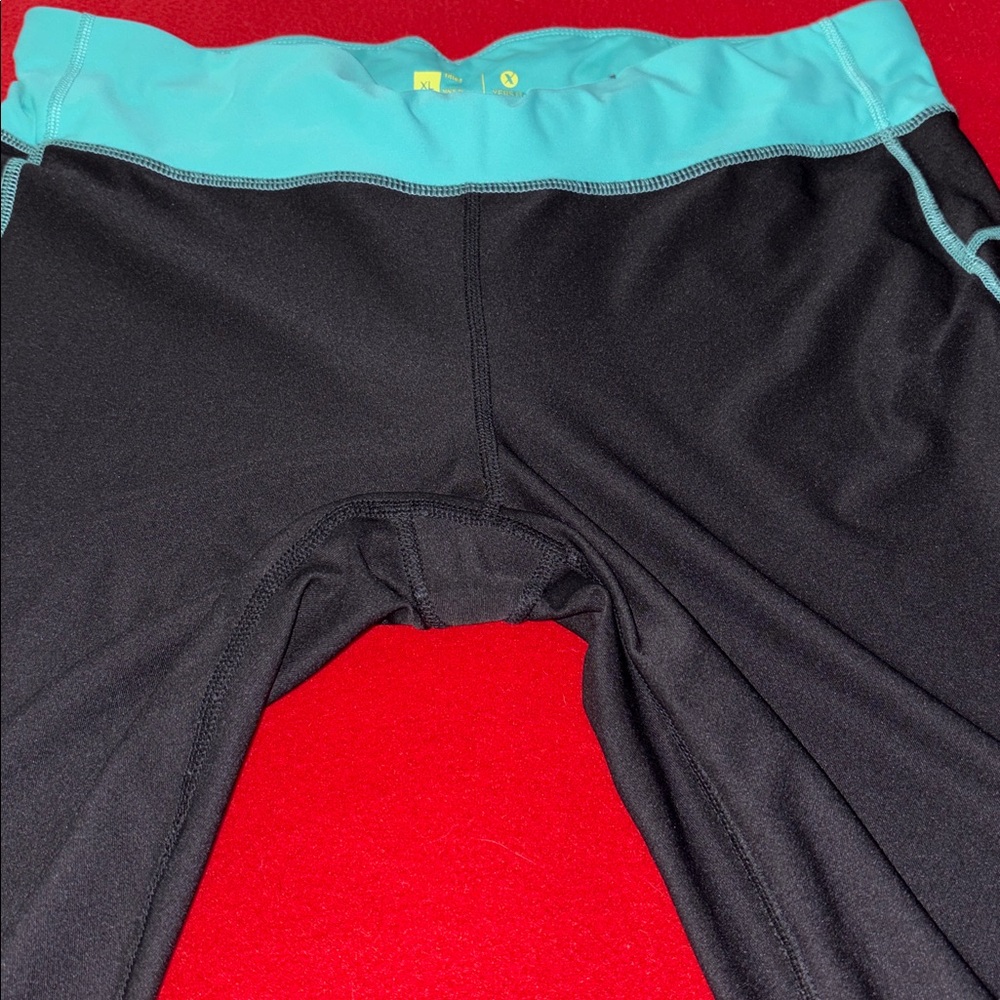 Xersion Black Leggings with Teal and Lavender Waistbands - Picture 5 of 10